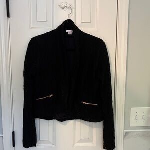 Lace Blazer/Jacket Black, Open-Front with Gold Zipper Details